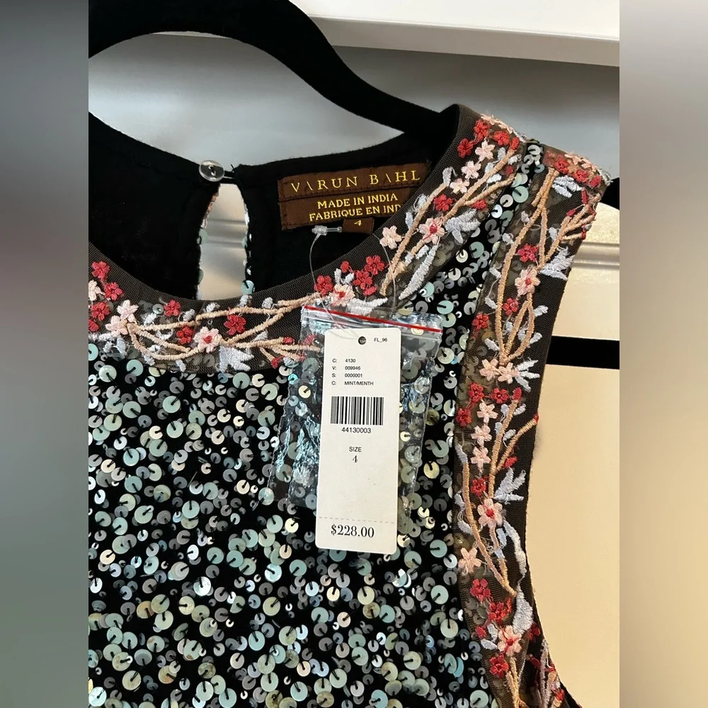 🪩NWT Anthropologie Astronomy Sequin Dress by Varun Bahl Embroidered Top Size 4 - Picture 7 of 13